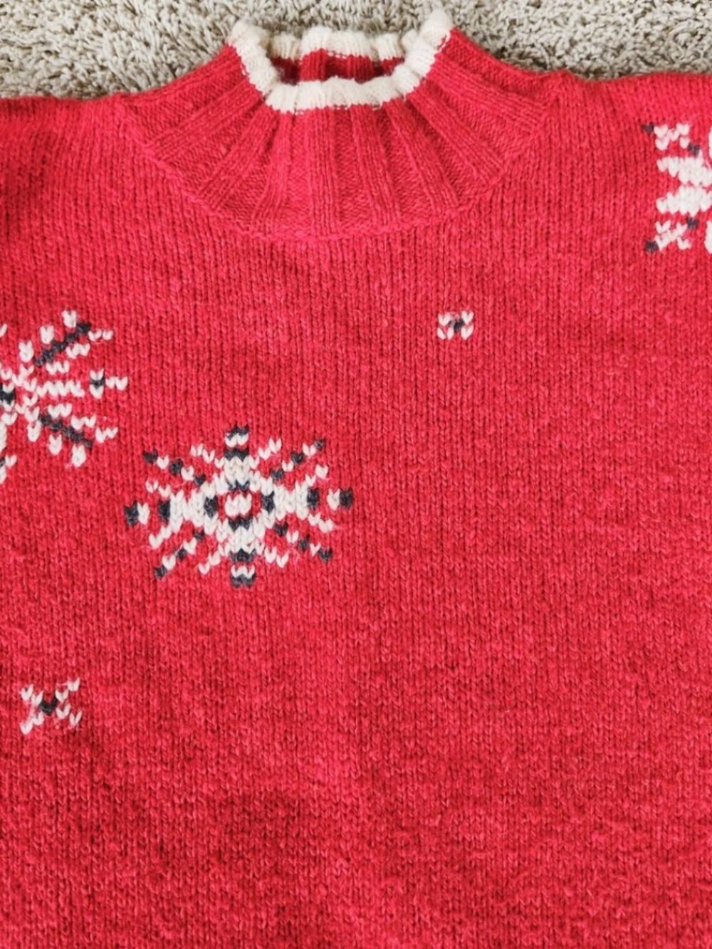 Vintage 90's LizWear Liz Claiborne Red Chunky Knit Ski Sweater W/Snowflakes Sz L - Picture 9 of 15